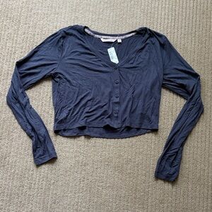 La Vie En Rose Button-Down Cropped Lounge Long-Sleeve, M